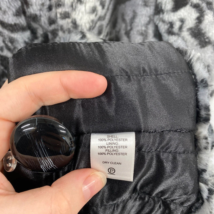 Dennis Basso Snow Leopard Grey Faux Fur Coat Size S AW002