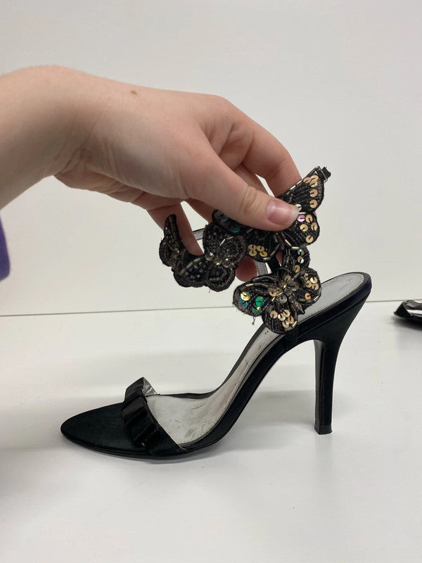 Karen Millen Gorgeous Black Embellished Butterfly Heels UK 5 AE001