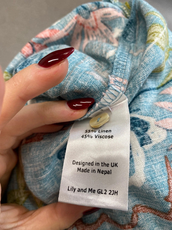 Lovely Lily & me blue floral shirt linen UK 10 MM005