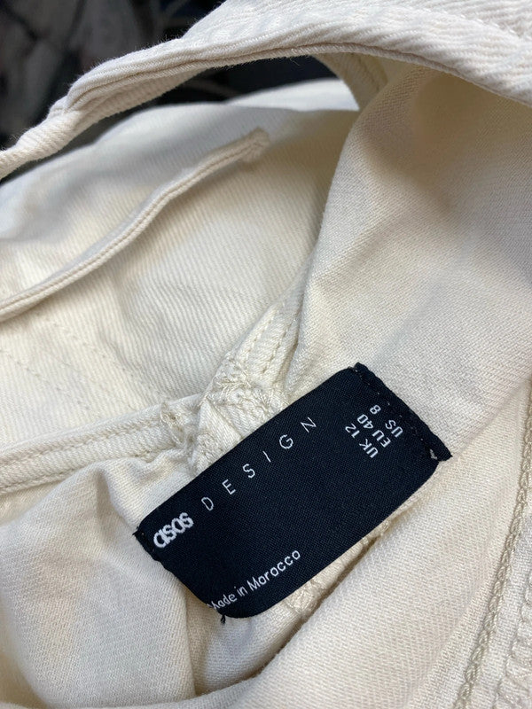 Fabulous cream lightweight denim Midaxi dress Uk12 tie straps KS002