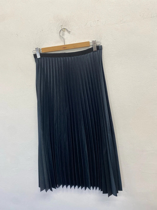 Lovely zara navy pleated metallic midi skirt UK S JM005