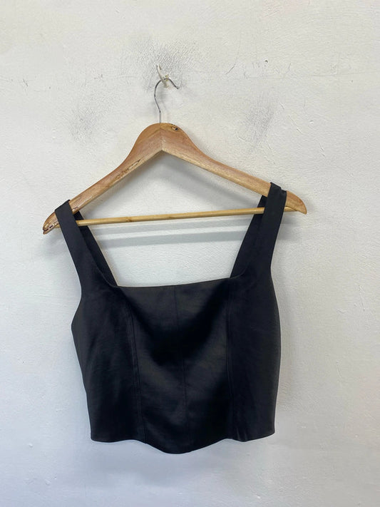 Lovely river island black satin crop top strap UK 12 LN001