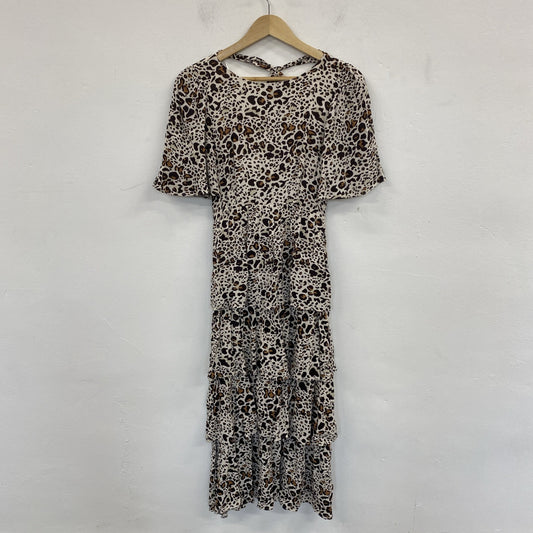 Oliver Bonas Leopard Print Tiered Midi Dress UK 6 NWT SD002
