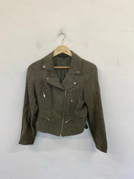 French Connection Chic Khaki Biker Jacket UK 8 CJ001