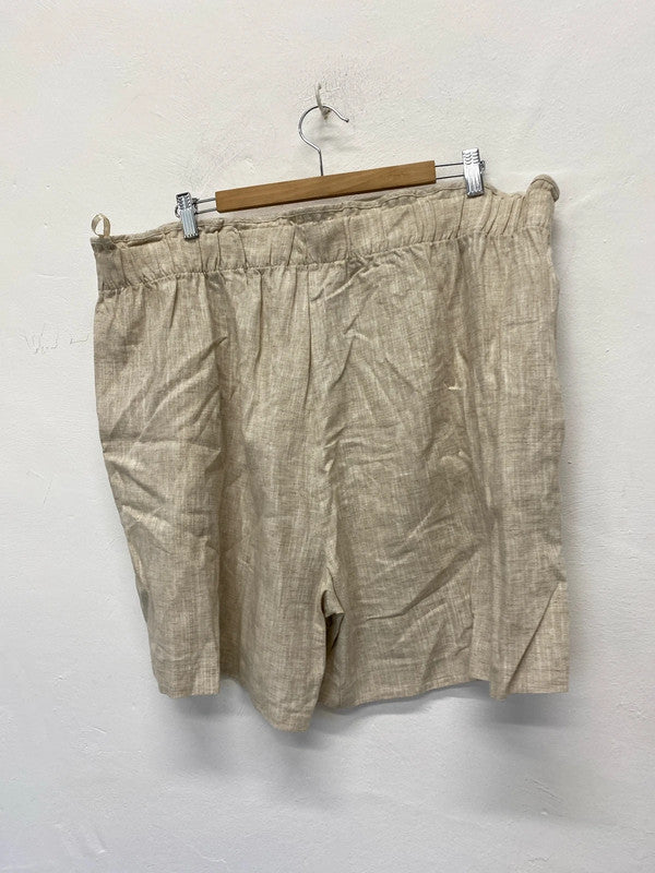 Fabulous linen natural flax shorts drawstring waist Uk22 RM002