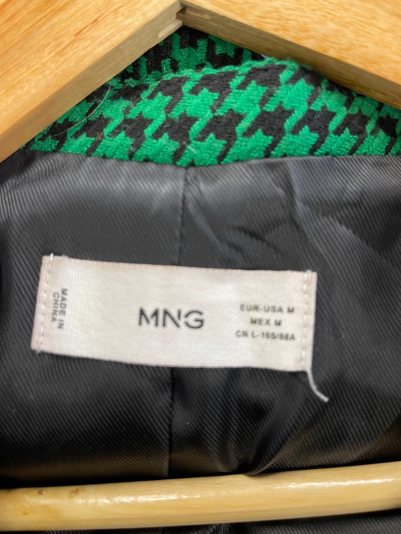 Fabulous MNG Houndstooth double breasted Blazer UkM Green & black KC528