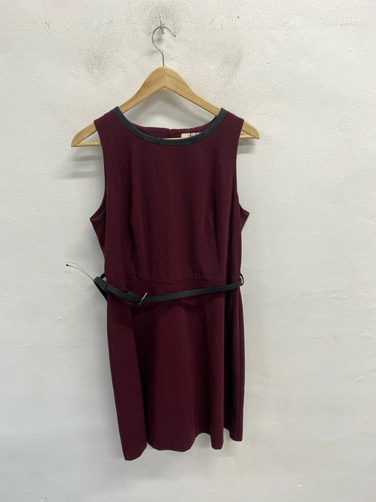 Lovely next petite burgundy belted midi dress UK 14 petite FR001