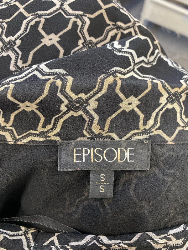 Lovely episode black white pattern semi sheer blouse UK S AG005