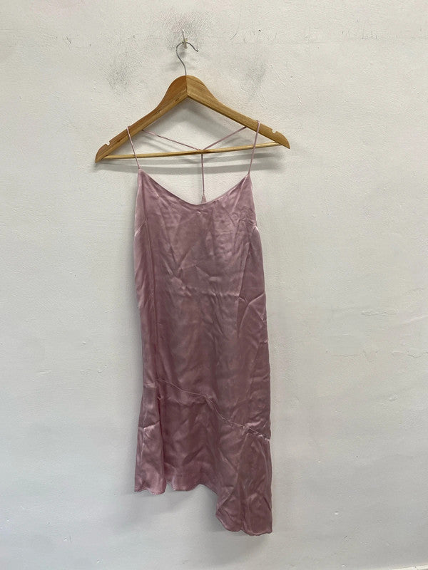 Lovely mango pink satin look slip dress UK XS AE001
