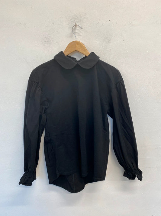 Lovely Zara black blouse with collar cuffed sleeved UK M JB001