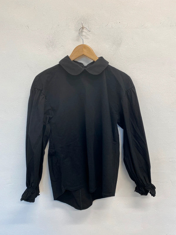 Lovely Zara black blouse with collar cuffed sleeved UK M JB001