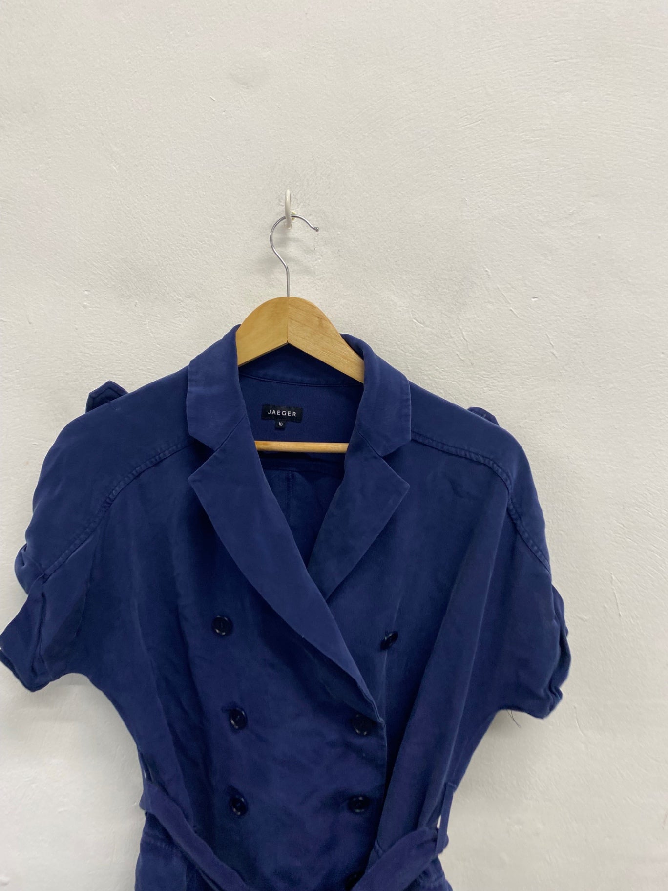 Fabulous Jaeger Shirt Dress Uk 10 Navy button belted SA514