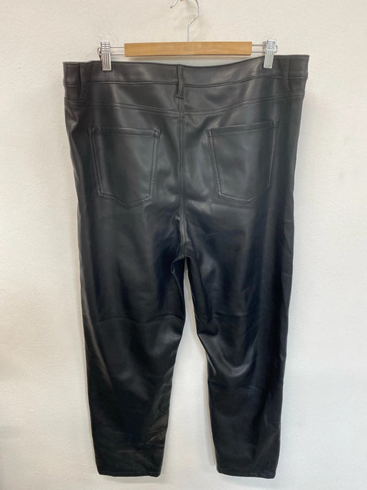 M&S Stylish Black Faux Leather Straight Cut Trousers UK 20 Long RM002