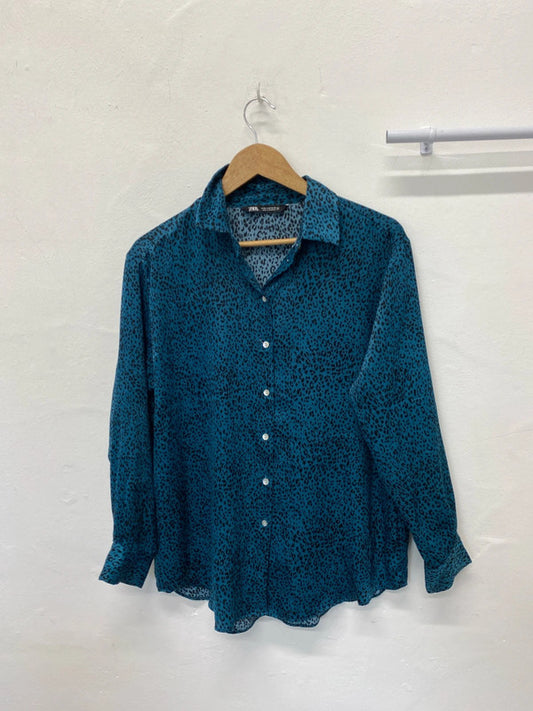 Fabulous dark Teal animal print blouse UkM LL003