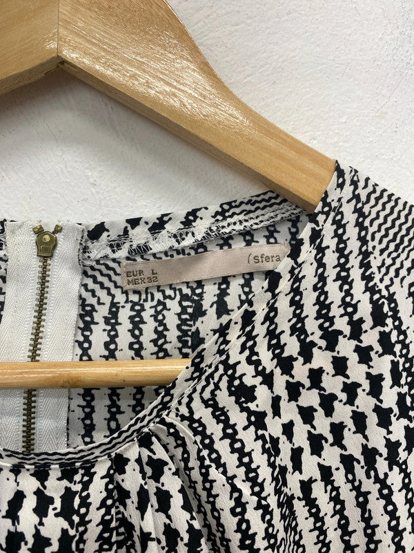 Sfera Stylish Black & White Houndstooth Check Blouse Size L KM005