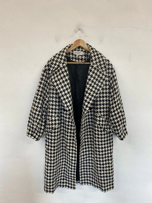 Helene Bergman Elegant Black & White Houndstooth Overcoat UK 14 LB010