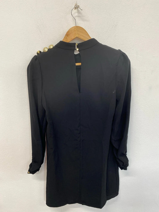 River Island Chic Black High Neck Button Detail Mini Dress UK 8 KM004