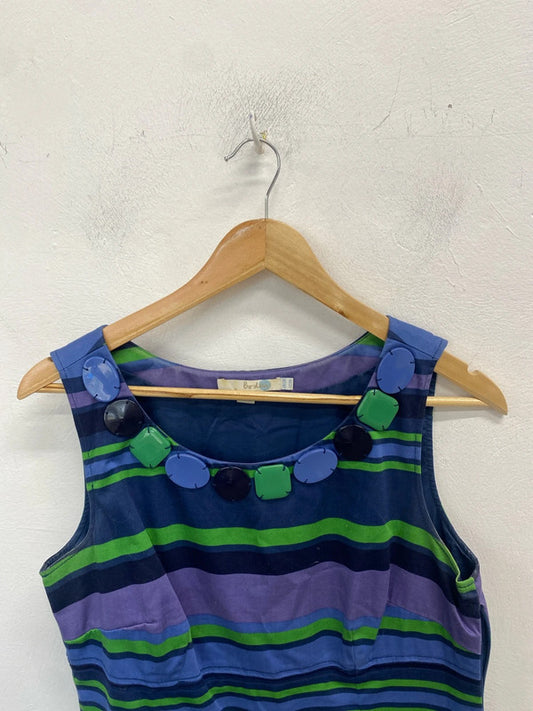 Stunning Boden blue green striped midi dress jewel neckline UK 12 MM005