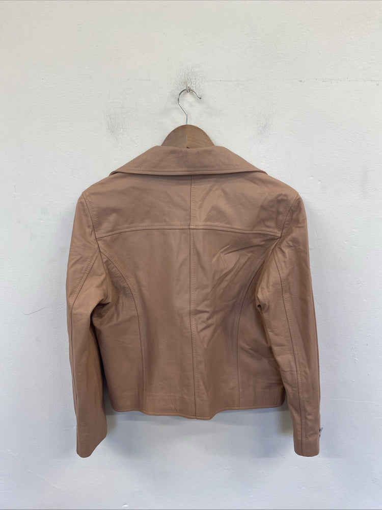 Karen Millen Blush Pink Crop Leather Biker Jacket NWT UK 16 AO001