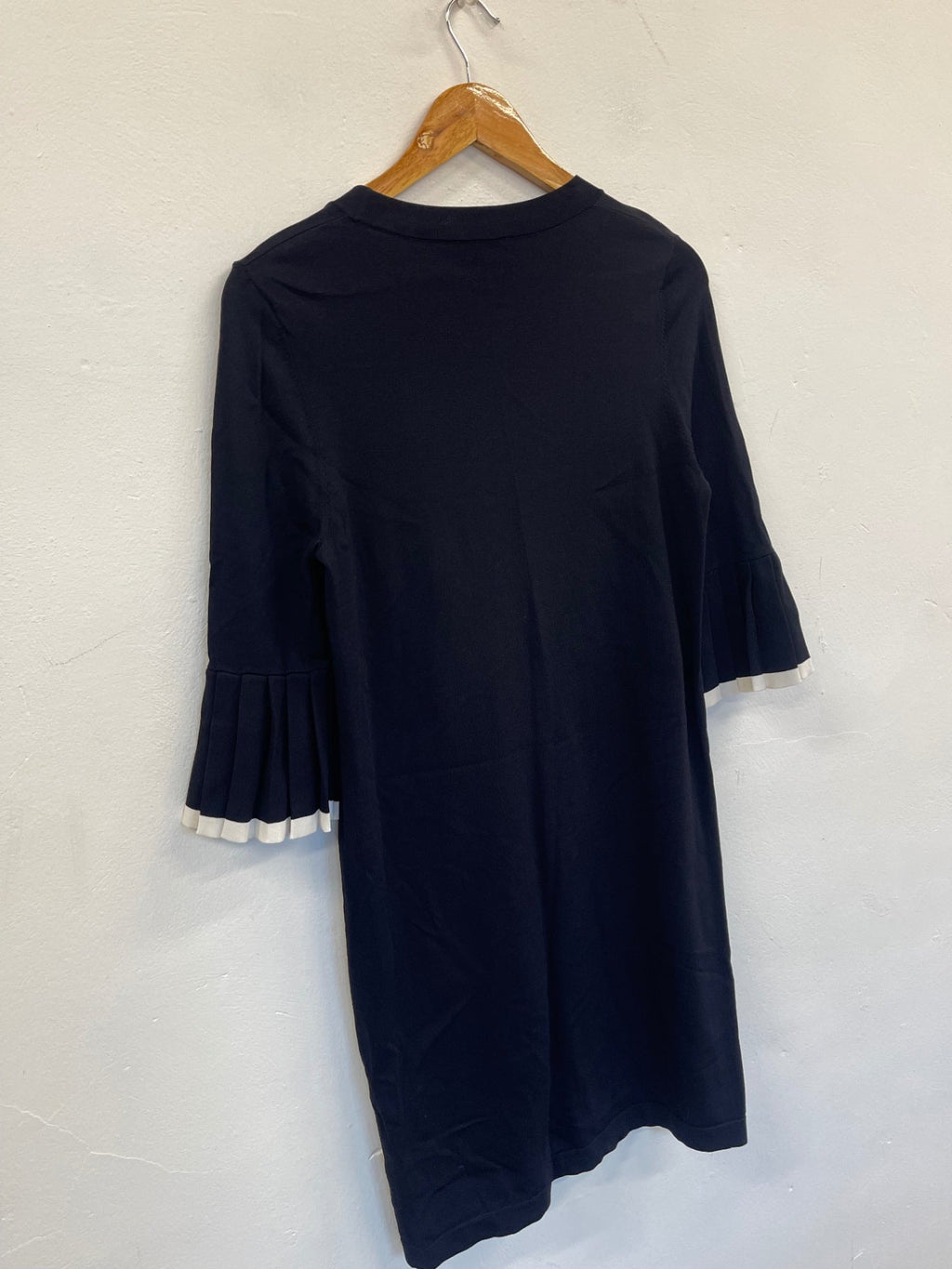 Fabulous COS Fine knit Bell sleeve Dress UKS Navy White trim SA514