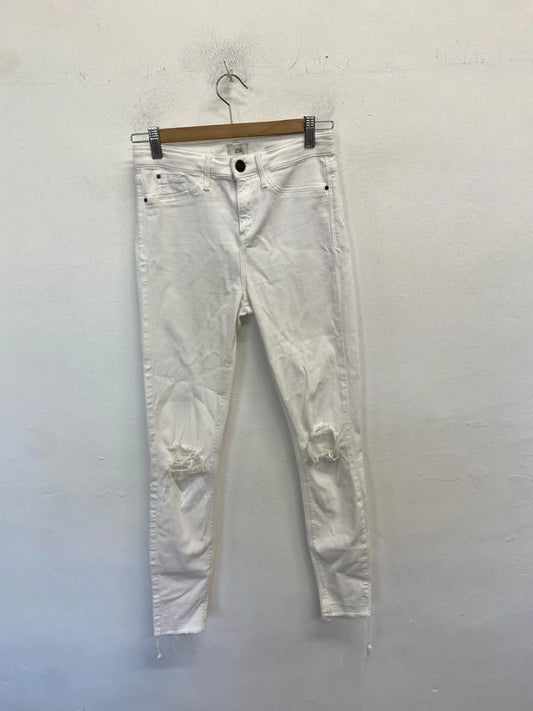 Lovely river island white ripped raw hem skinny jeans UK 10 CJ001