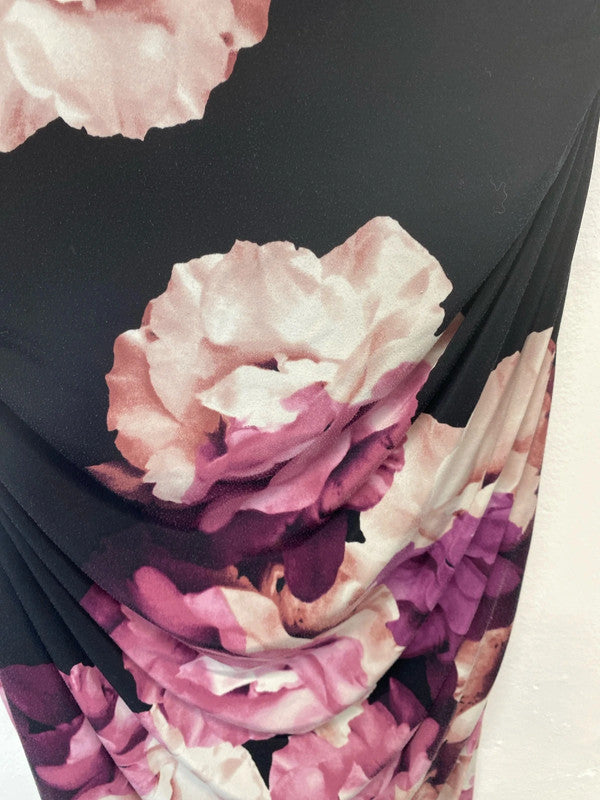 Phase Eight Gorgeous Purple & Black Rose Ruched Midi Dress UK 16 KM005