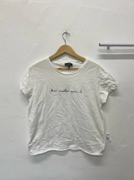 Fabulous Topshop White T shirt Uk14 You make me smile NN001