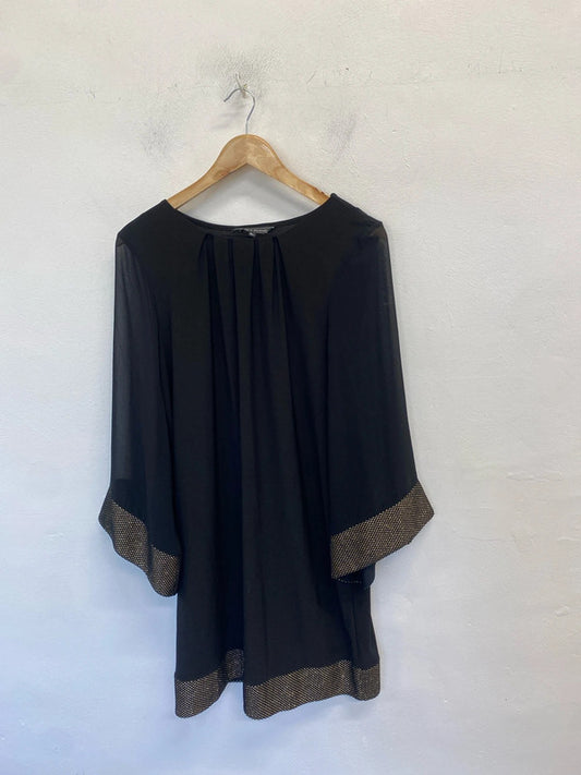 Lovely billie & blossom black flare midi gold cuff dress UK 16 AO001