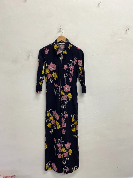 Lovely mango jumpsuit navy floral zip up UK S NS003