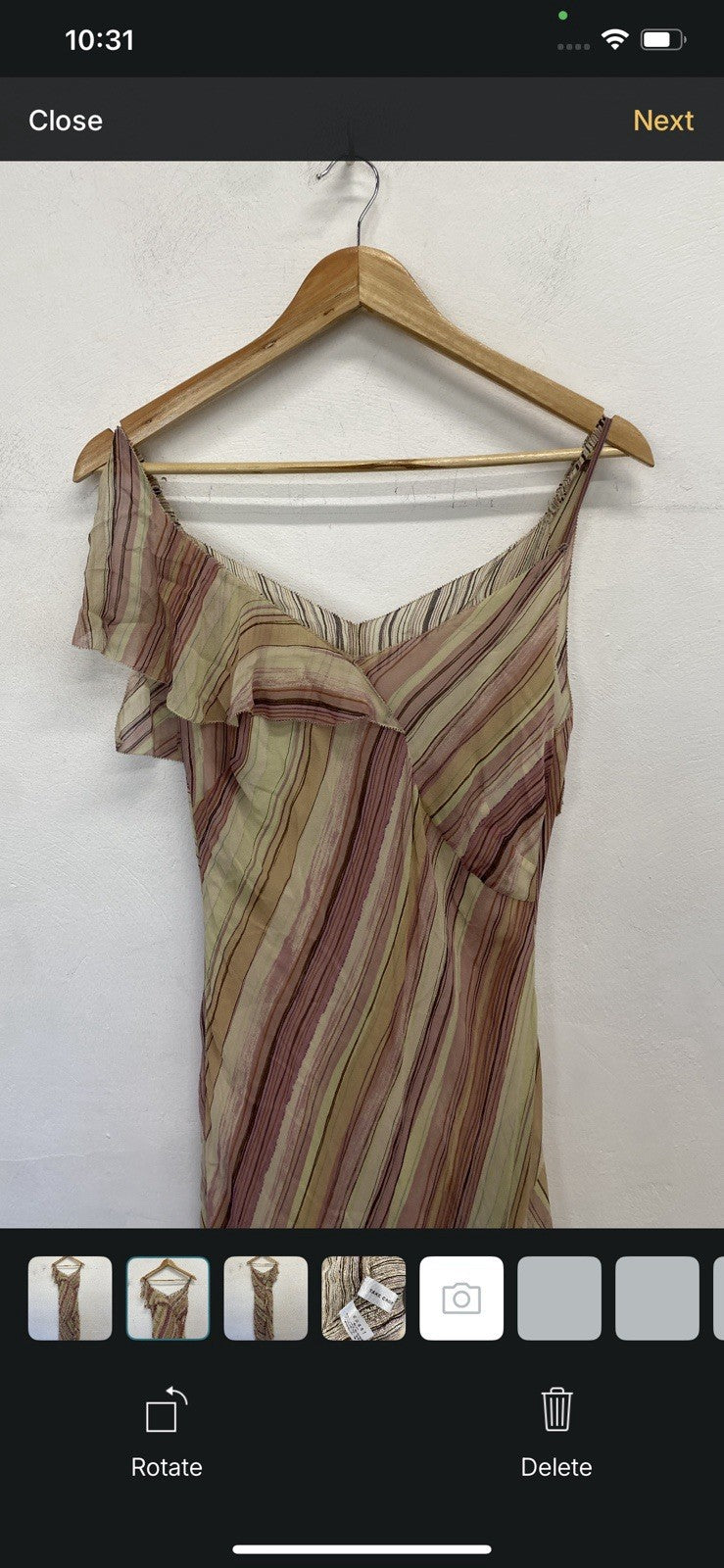 Lovely Coast Silk Frill Striped Pastel Midi Dress UK 12-14 KM005