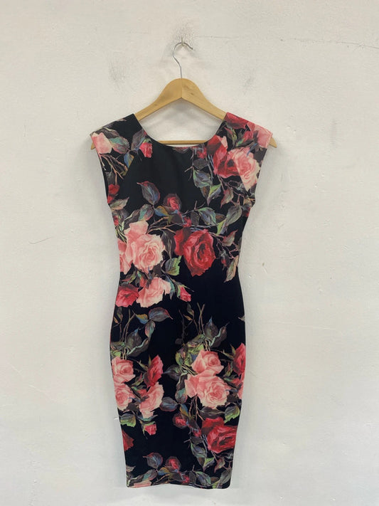 Ax Paris Elegant Black Floral Sheath Midi Dress UK 8 LK009
