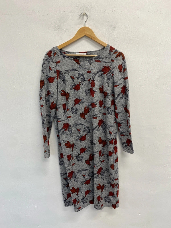 Lovely M&s grey red floral midi dress UK 12 KS003