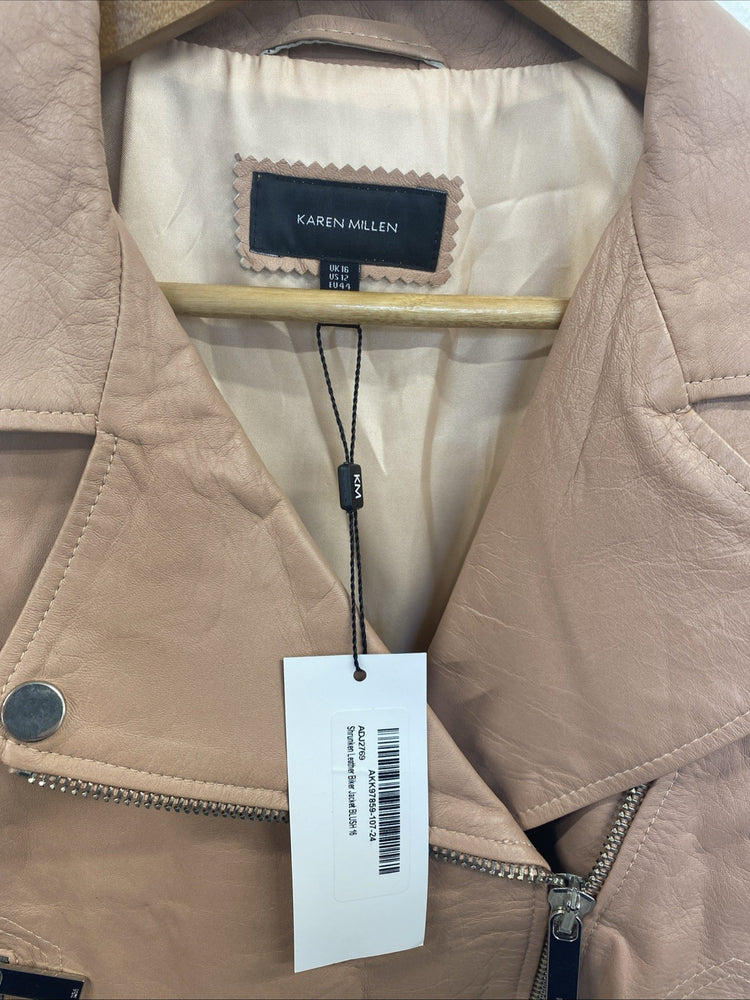 Karen Millen Blush Pink Crop Leather Biker Jacket NWT UK 16 AO001