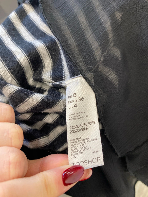 Stunning Topshop black white striped frill bottom casual dress UK 8 AE001