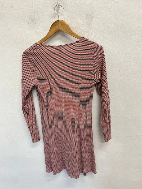 Cute asos black red stripe long sleeve button up casual dress UK 10 JH001