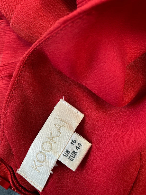 Fabulous Kookai Red silk dress Uk16 romantic Spanish flair LG006