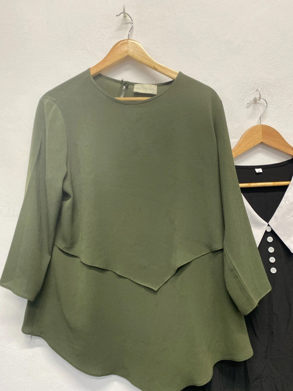 Fab duo of blouses Khaki & black Hoxton Girl Uk12/14 GJ001