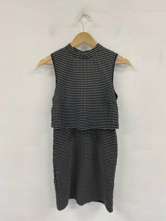 M&S Elegant Black & White Polkadot Sheath Dress UK 8 AG006