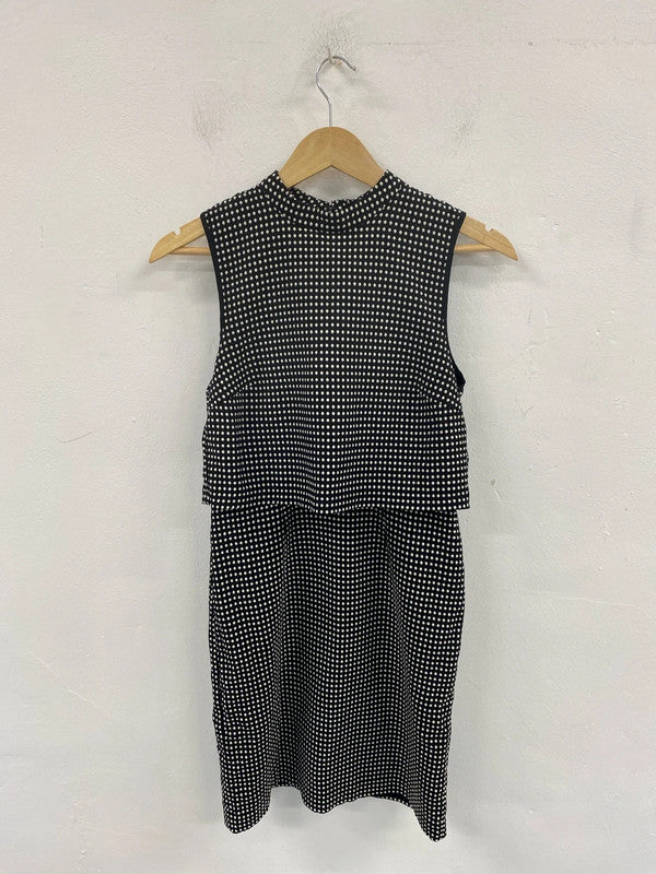 M&S Elegant Black & White Polkadot Sheath Dress UK 8 AG006