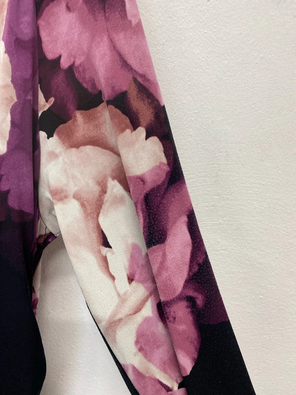 Phase Eight Gorgeous Purple & Black Rose Ruched Midi Dress UK 16 KM005