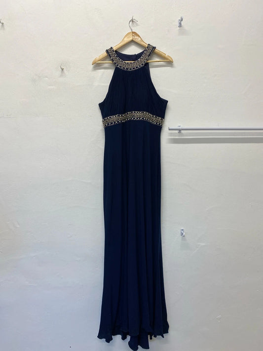 Fabulous JS boutique Navy embellished Maxi dress Uk16 LG006