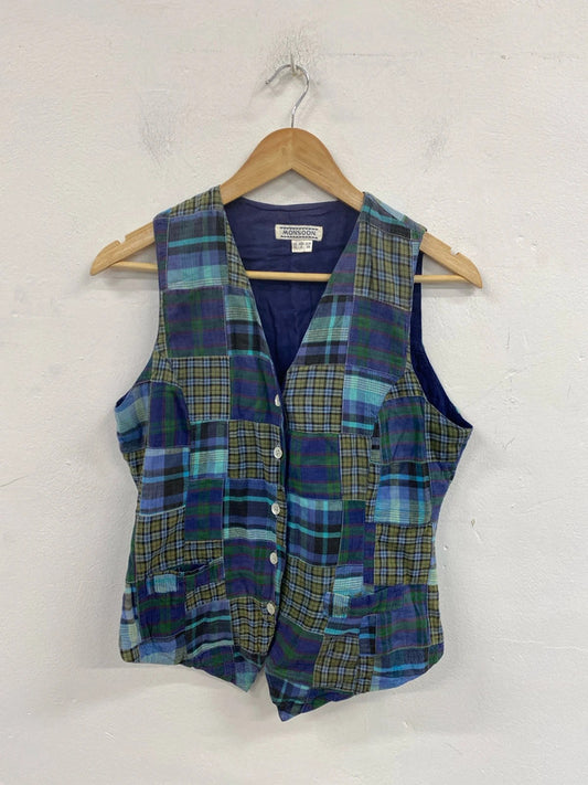 Monsoon Country Chic Patchwork Check Waistcoat Vest UK 12 MM005