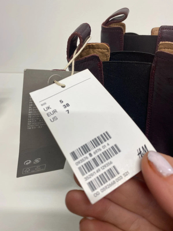 Fabulous H&M maroon leather ankle Chelsea boots Uk5 New KM003