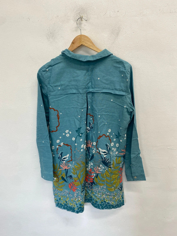 Lovely Lily & me blue floral shirt linen UK 10 MM005