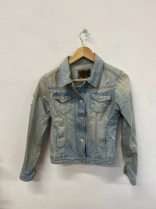 River Island Chic Distressed Denim Jacket UK 6 KM004