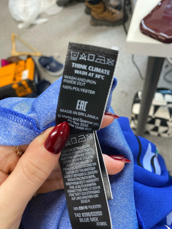 Lovely m&s blue pink floral midi dress UK 12 GK002