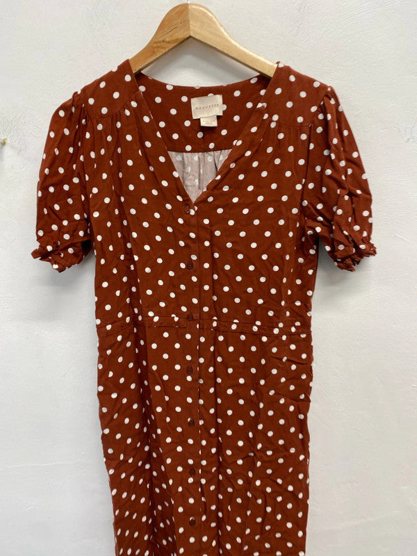 Lovely mauvette burnt orange polka dot dress UK 8 CF002