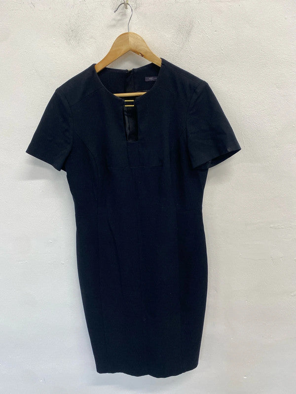 Lovely m&s black midi neck buckle dress UK 14 LB005