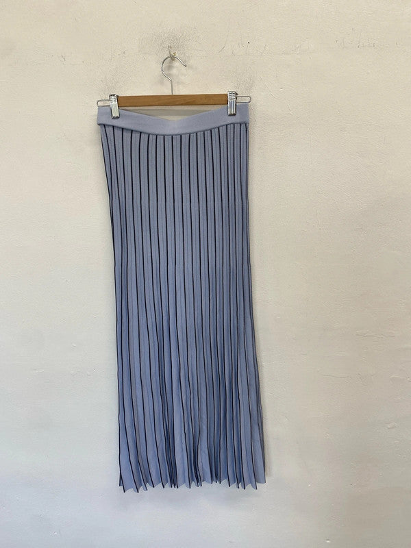 Stunning mango pleated blue black split hem midi skirt UK M HS001