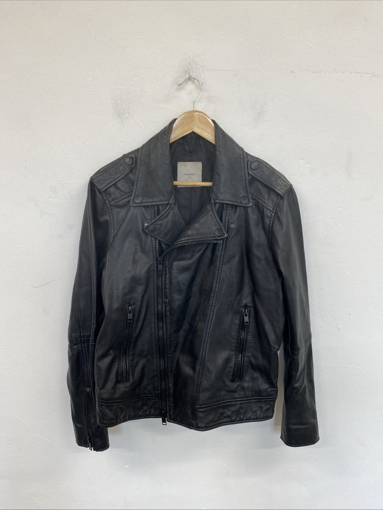 Mango Mens Black Sheep Leather Biker Jacket Size M DF002